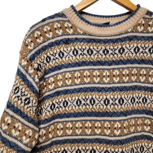 Vintage Patterned Sweater - Beige and Blue